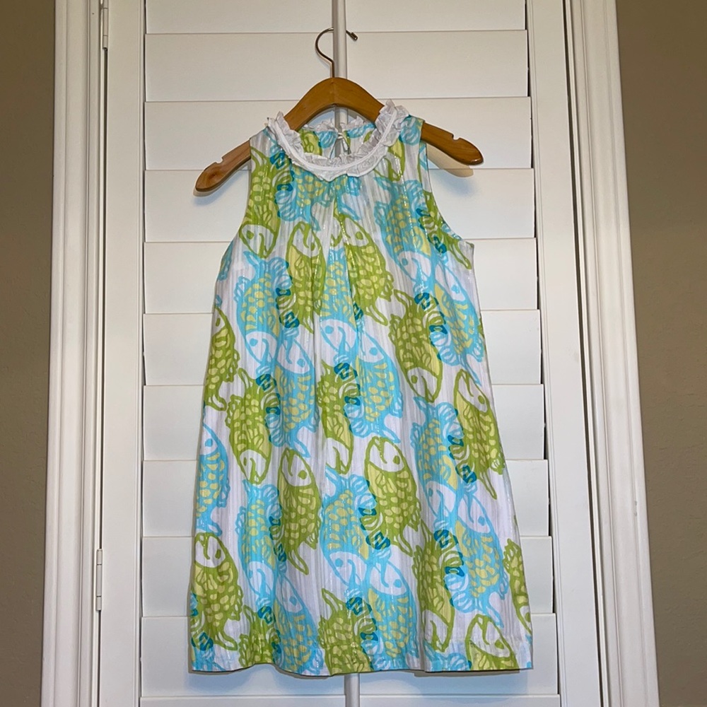 Lilly Pulitzer Lucky Fish Patterned A-line Dress with Ruffle Collar